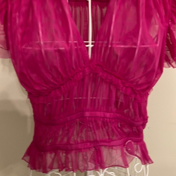 Free People Pink Fuchsia Tulle Top “Making Me Smile Ruched top” Sz M - Picture 5 of 9